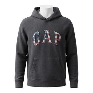 Vintage GAP American Flag Hoodie Gray Red White Patriotic Small